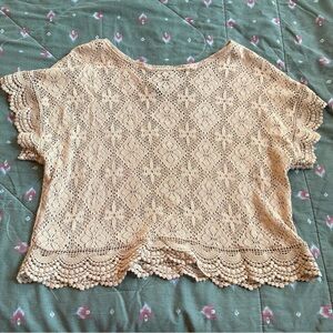 Womens Apostrophe Mesh Tan Crop Tee Size X-Large